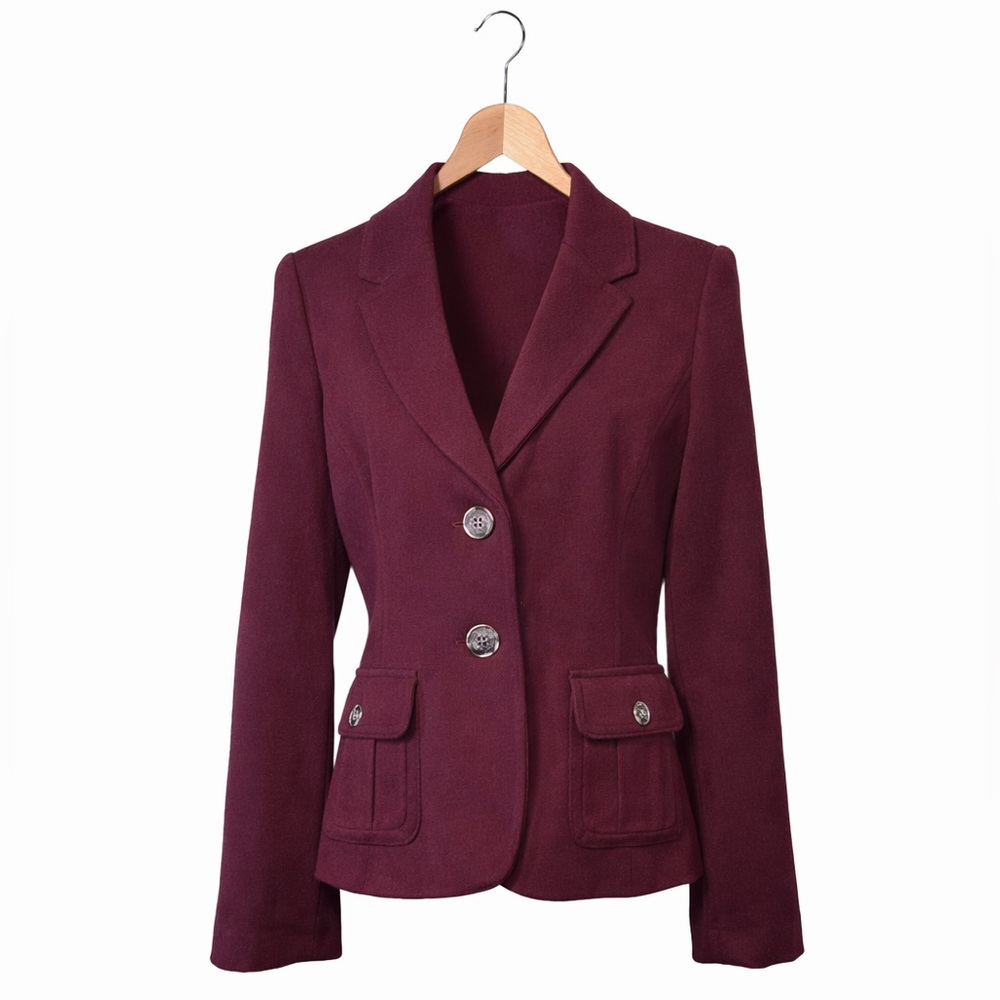 Eddie Bauer Burgundy Wool Blend Blazer Structured Office Chic Size 4